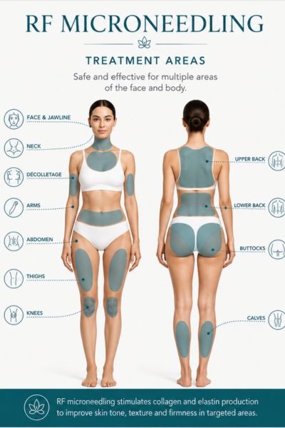Areas of face and body can have RF microneedling skin tightening treatment Wilmslow